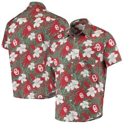 FOCO Oklahoma Sooners Floral Button-Up Shirt - Officially Licensed, Viscose Material, Chest Pocket, Team Colors