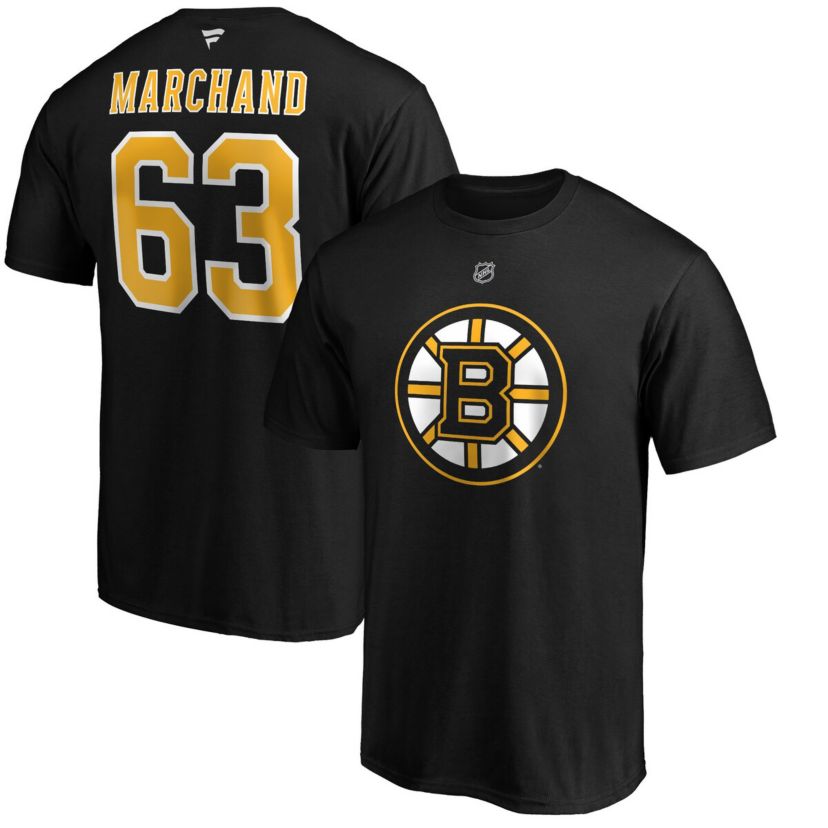 NHL Brad Marchand Team Authentic Stack Name & Number T-Shirt