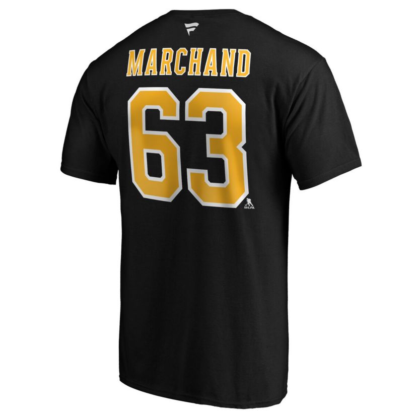 NHL Brad Marchand Team Authentic Stack Name & Number T-Shirt