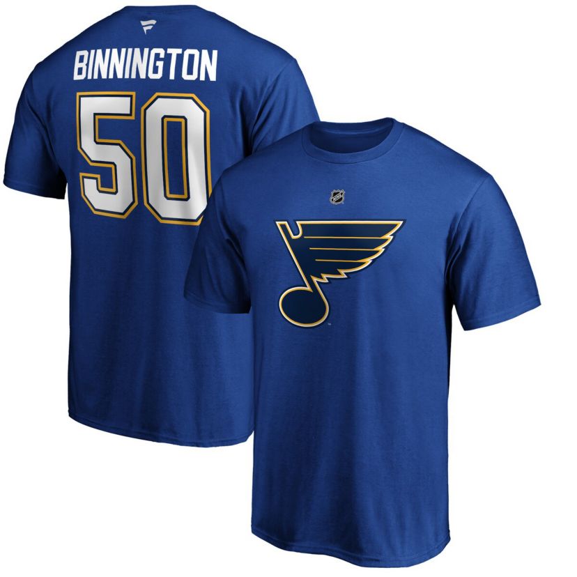 NHL Jordan Binnington St. Louis Blues Team Authentic Stack Name & Number T-Shirt