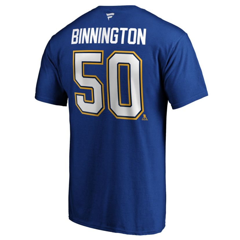 NHL Jordan Binnington St. Louis Blues Team Authentic Stack Name & Number T-Shirt