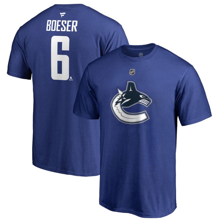 NHL Fanatics Brock Boeser Vancouver Canucks Team Authentic Stack Name & Number T-Shirt