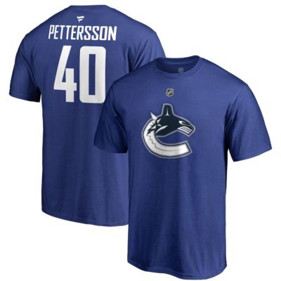 Men's NHL Fanatics Elias Pettersson Vancouver Canucks Team Authentic Stack Name & Number T-Shirt, Blue, 2XL