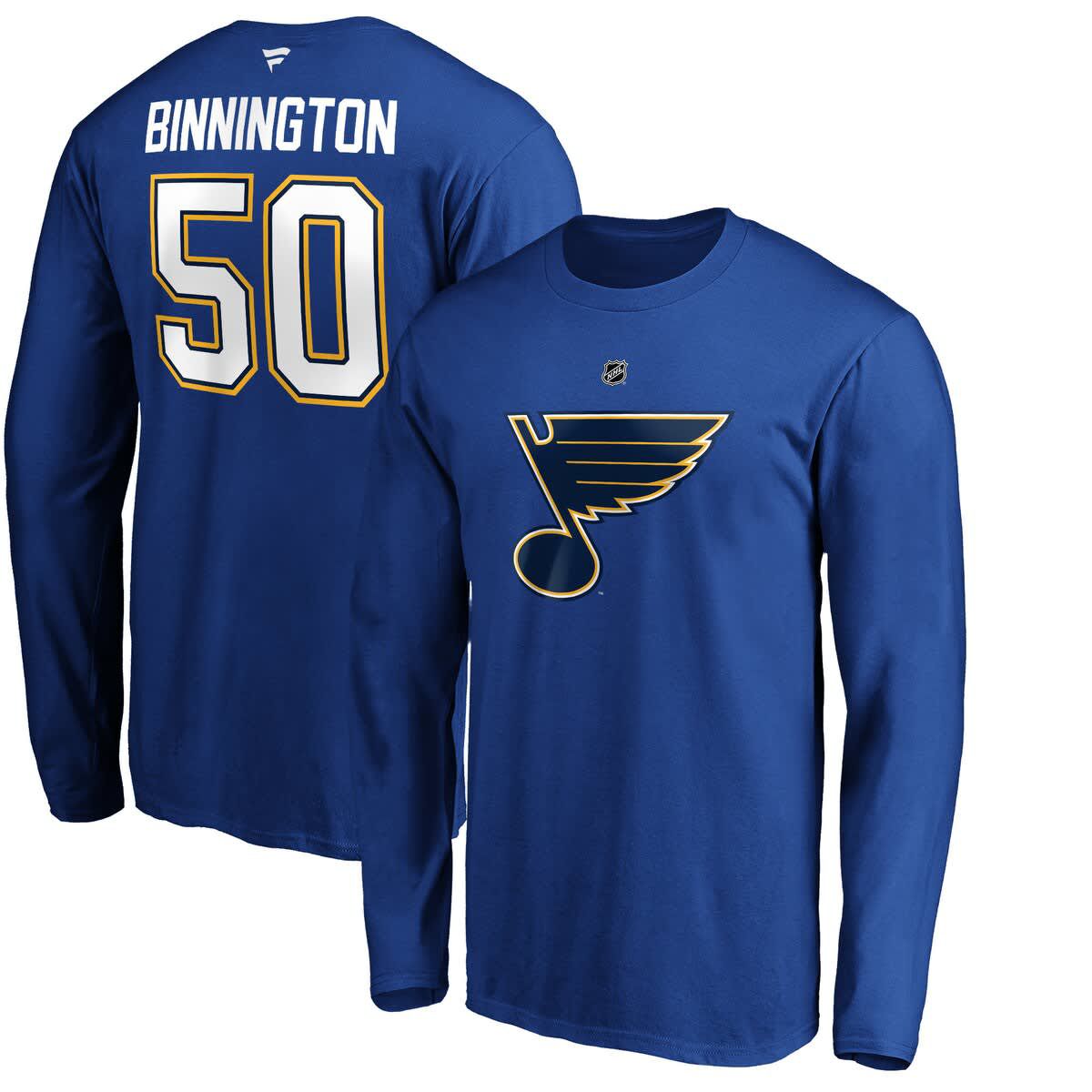 NHL Jordan Binnington St. Louis Blues Authentic Stack Name & Number Long Sleeve T-Shirt