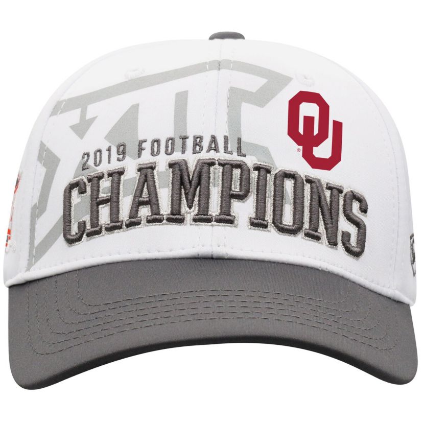 NCAA White/Gray Oklahoma Sooners 2019 Big 12 Football s Locker Room Adjustable Hat