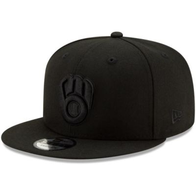 New Era Men's MLB Milwaukee Brewers on 9FIFTY Snapback Adjustable Hat - Black