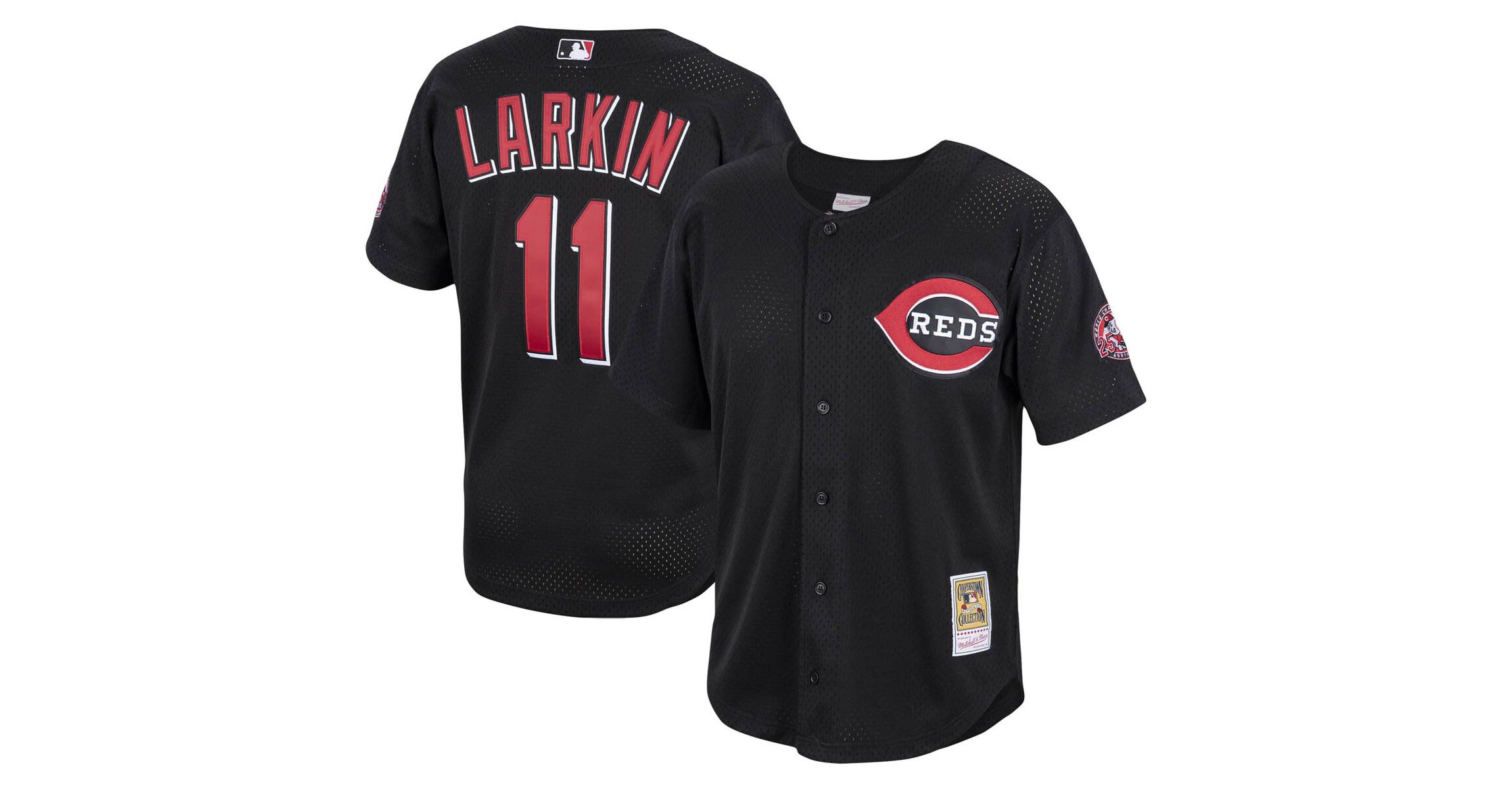 MLB Barry Larkin Cincinnati Reds Cooperstown Collection Mesh Batting Practice Button-Up Jersey