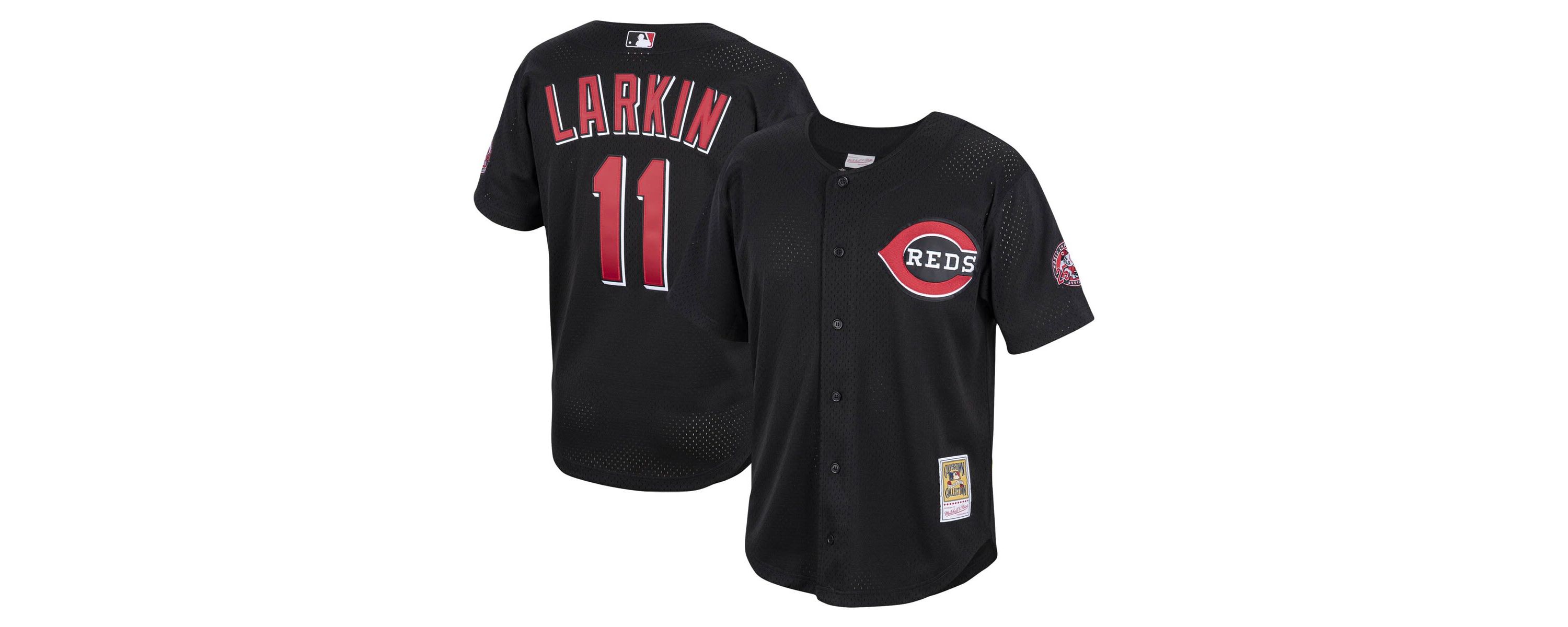 MLB Barry Larkin Cincinnati Reds Cooperstown Collection Mesh Batting Practice Button-Up Jersey