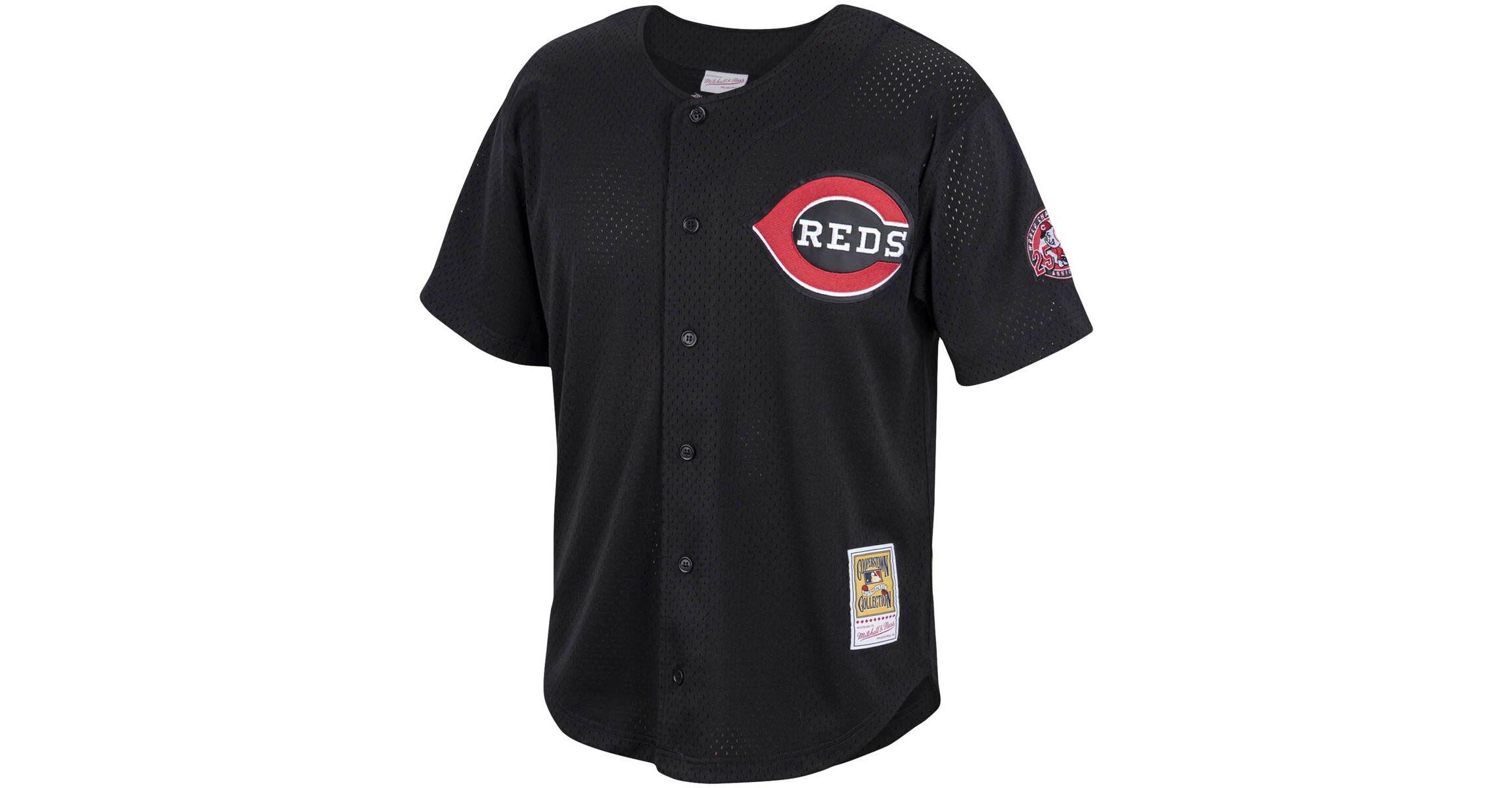 MLB Barry Larkin Cincinnati Reds Cooperstown Collection Mesh Batting Practice Button-Up Jersey
