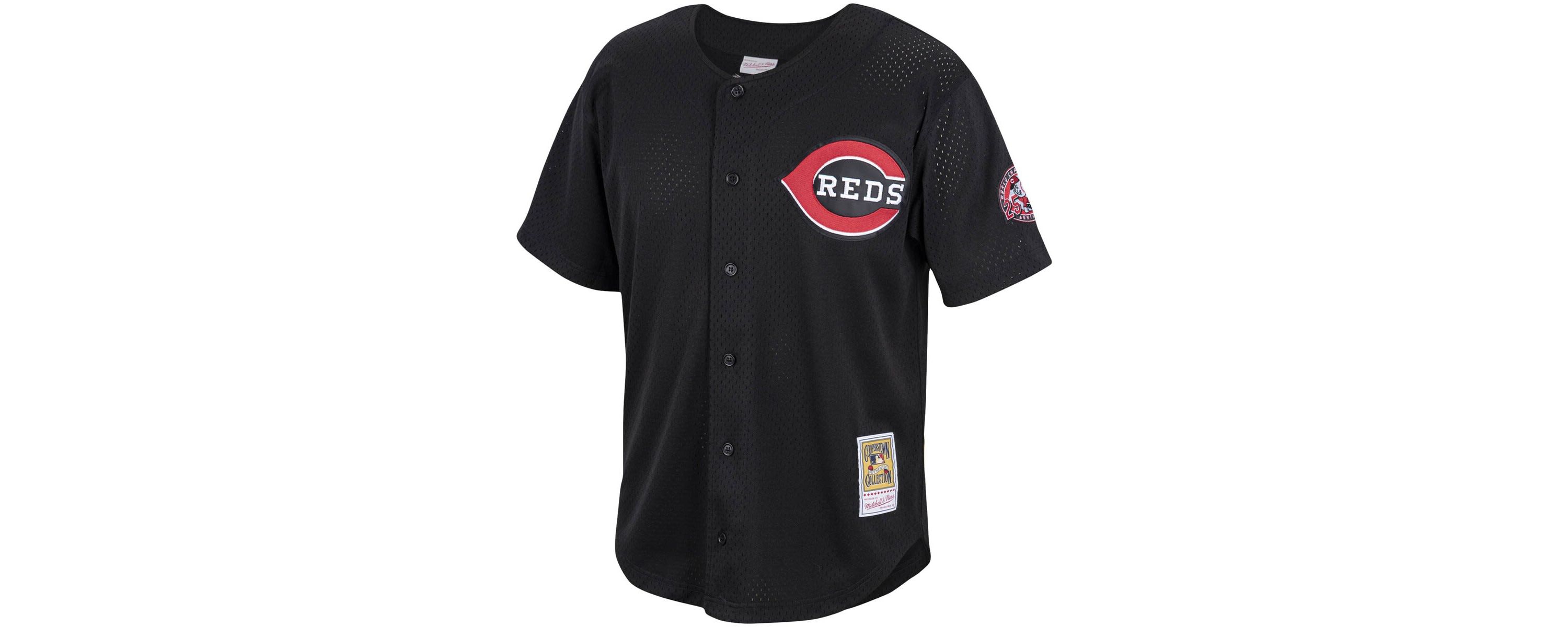 MLB Barry Larkin Cincinnati Reds Cooperstown Collection Mesh Batting Practice Button-Up Jersey