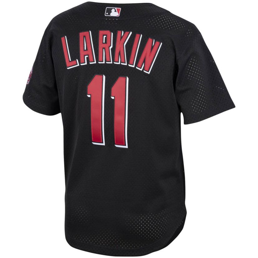 MLB Barry Larkin Cincinnati Reds Cooperstown Collection Mesh Batting Practice Button-Up Jersey