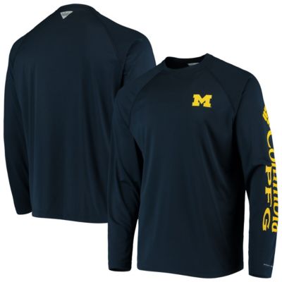 Columbia Men's NCAA Michigan Wolverines Terminal Tackle Omni-Shade Raglan Long Sleeve T-Shirt, Navy Blue, Medium