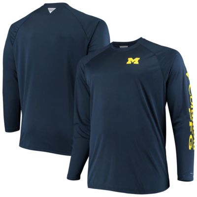 Columbia Men's NCAA Michigan Wolverines Big & Tall Terminal Tackle Long Sleeve Omni-Shade T-Shirt, Navy Blue, 3XL Big