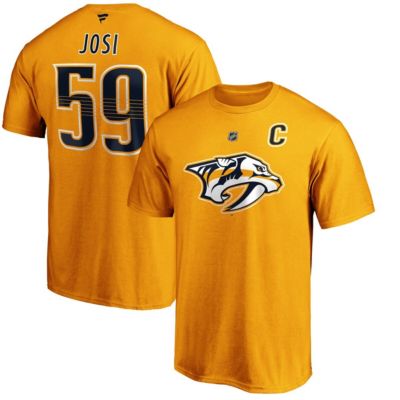 Men's NHL Fanatics Roman Josi Nashville Predators Authentic Stack Player Name & Number T-Shirt, Gold, XL