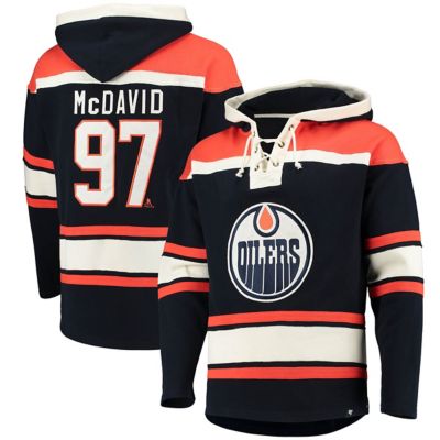 '47 Men's NHL Connor McDavid Edmonton Oilers Player Name & Number Lacer Pullover Hoodie, Navy Blue, 2XL
