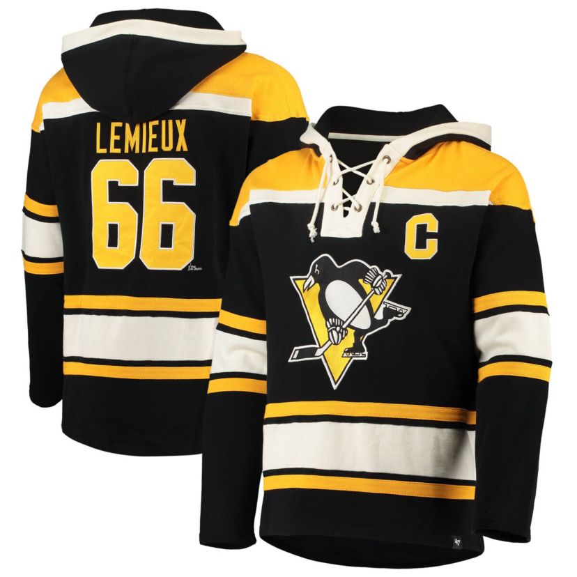 NHL Mario Lemieux Pittsburgh Penguins Retired Player Name & Number Lacer Pullover Hoodie
