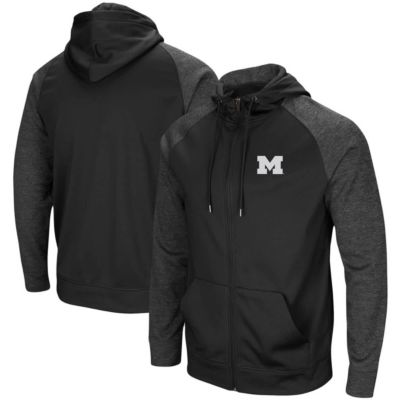 Colosseum Men's NCAA Michigan Wolverines Big & Tall Blackout Raglan Full-Zip Hoodie, Black, 4XL Big