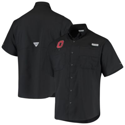 Columbia Men's NCAA Ohio State Buckeyes Tamiami Omni-Shade Button-Down Shirt, Black, Large