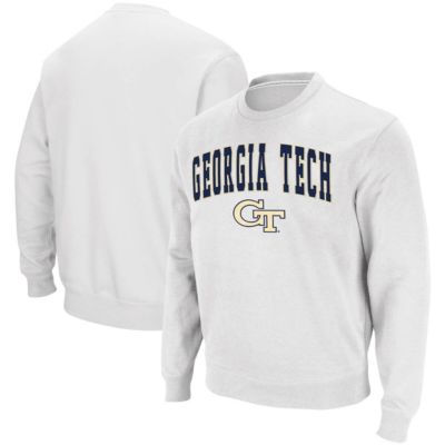 Colosseum Men's Georgia Tech Yellow Jackets NCAA Georgia Tech Jackets Arch & Logo Tackle Twill Pullover Sweatshirt, White, 3XL