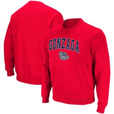 Colosseum Men's Gonzaga University Bulldogs NCAA Gonzaga Bulldogs Arch & Logo Tackle Twill Pullover Sweatshirt, Red, Medium