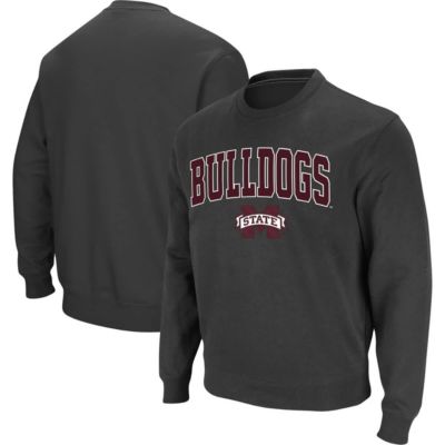 Colosseum Men's NCAA Mississippi State Bulldogs Arch & Logo Tackle Twill Pullover Sweatshirt, Grey, Medium