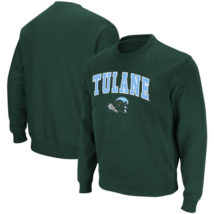 Tulane Green Wave NCAA Tulane Wave Arch & Logo Tackle Twill Pullover Sweatshirt