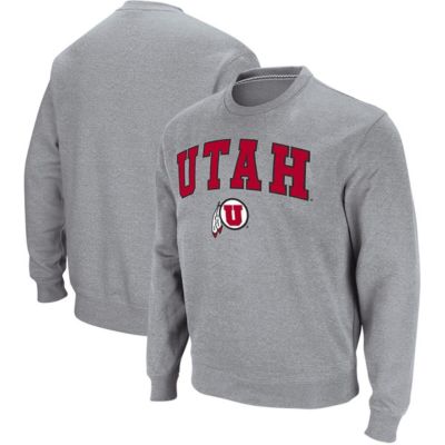 Colosseum Men's NCAA ed Utah Utes Arch & Logo Tackle Twill Pullover Sweatshirt, Gray, Medium