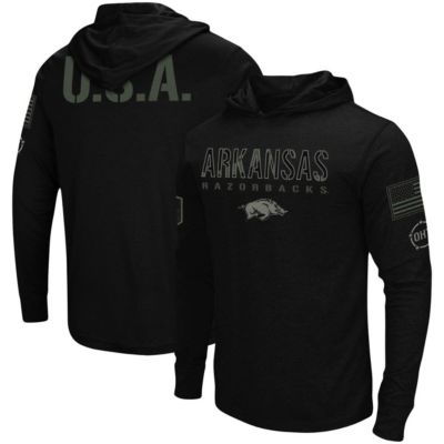 Colosseum Men's NCAA Arkansas Razorbacks OHT Military Appreciation Hoodie Long Sleeve T-Shirt, Black, Medium