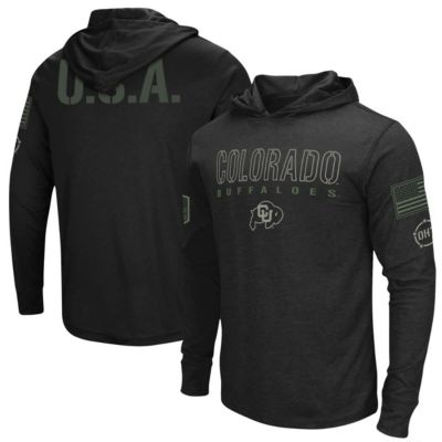 Colosseum Men's NCAA Colorado Buffaloes OHT Military Appreciation Hoodie Long Sleeve T-Shirt, Black, 2XL
