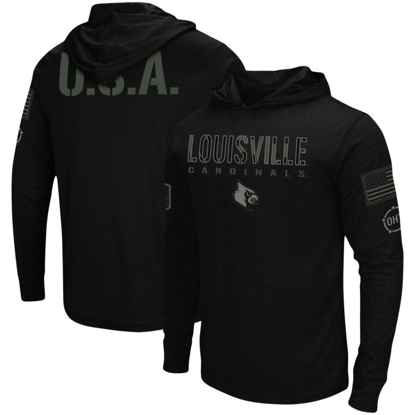 NCAA Louisville Cardinals OHT Military Appreciation Hoodie Long Sleeve T-Shirt