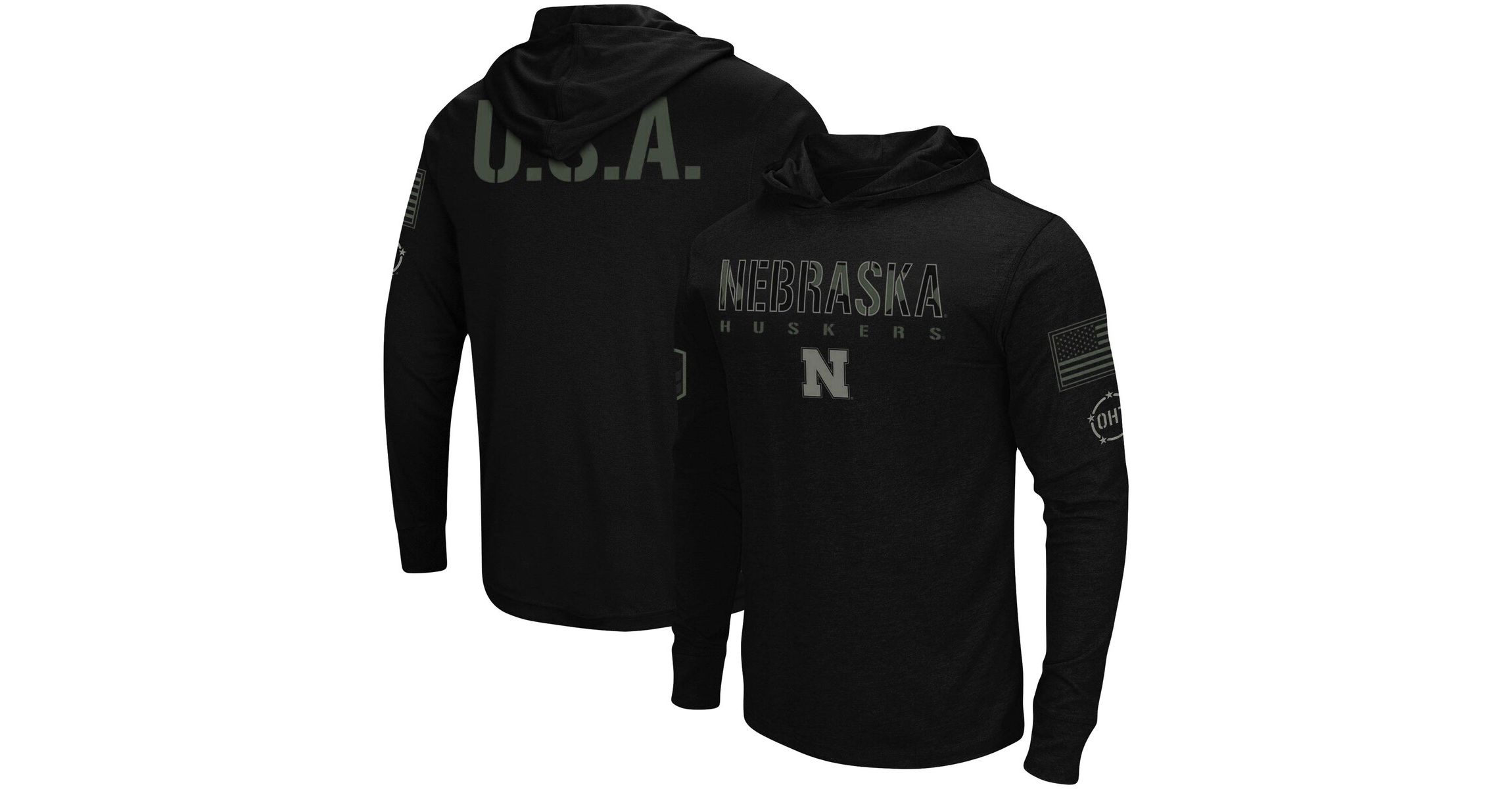 NCAA Nebraska Huskers OHT Military Appreciation Hoodie Long Sleeve T-Shirt