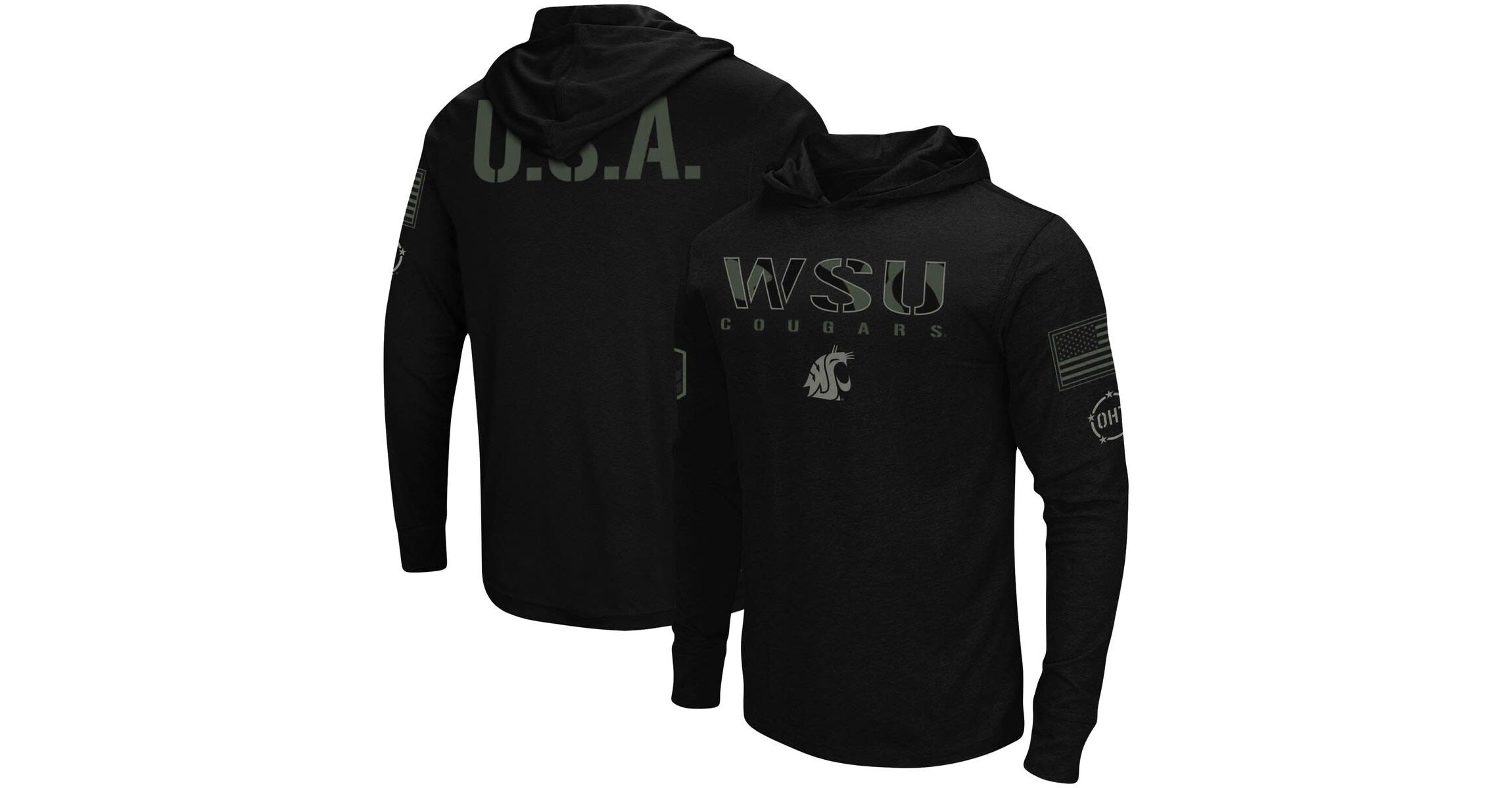 NCAA Washington State Cougars OHT Military Appreciation Hoodie Long Sleeve T-Shirt