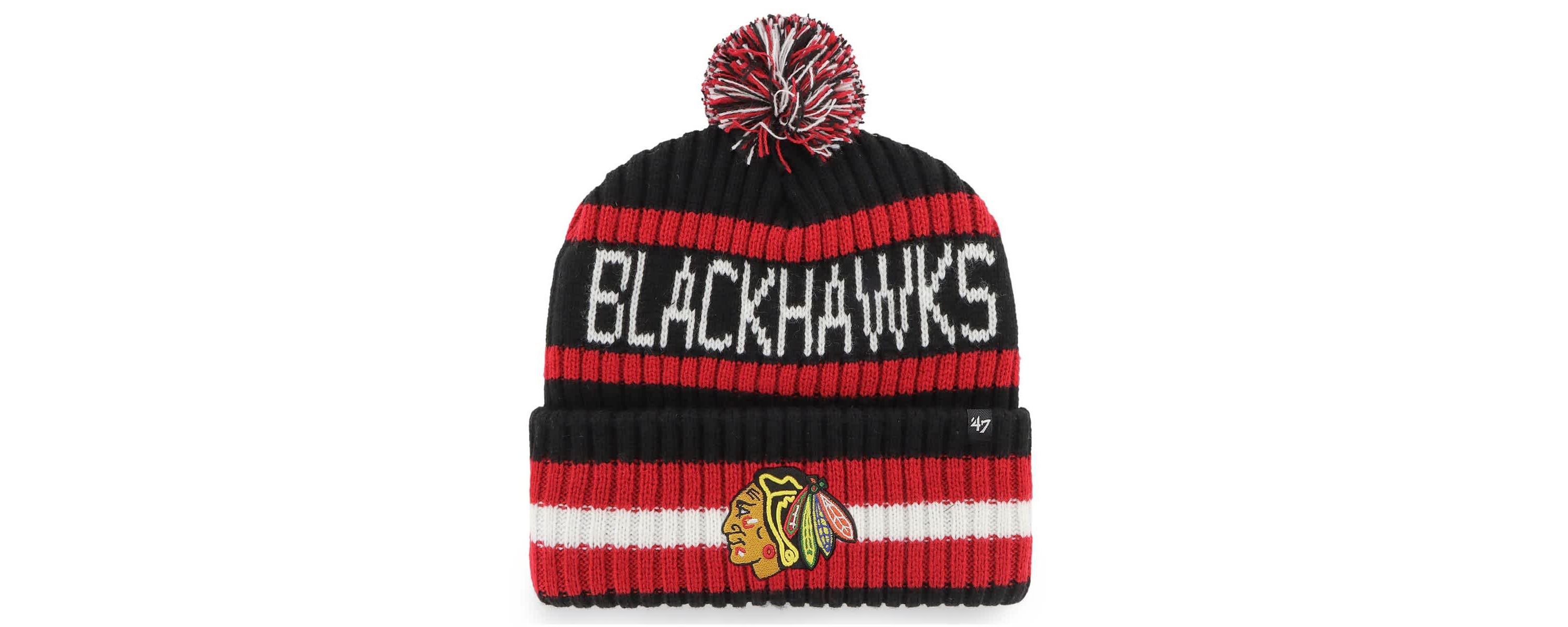 NHL Chicago Blackhawks Bering Cuffed Knit Hat with Pom