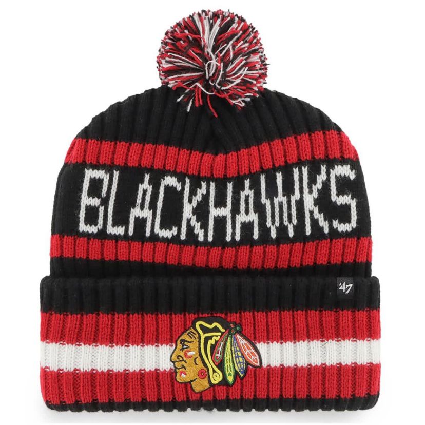 NHL Chicago Blackhawks Bering Cuffed Knit Hat with Pom