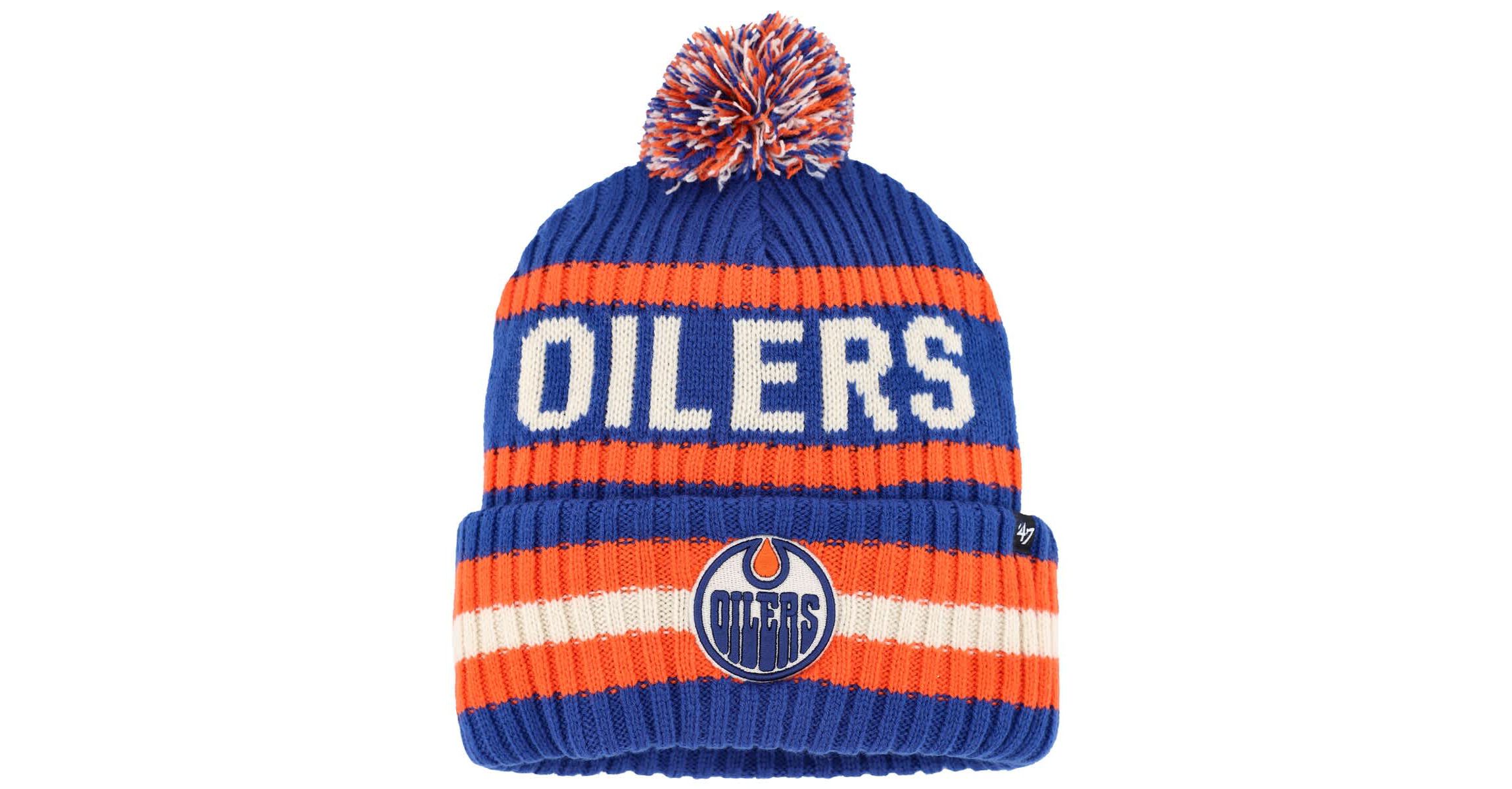 NHL Royal/Orange Edmonton Oilers Bering Cuffed Knit Hat with Pom