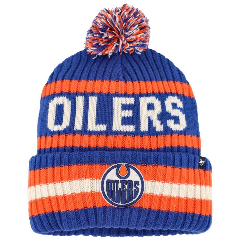 NHL Royal/Orange Edmonton Oilers Bering Cuffed Knit Hat with Pom