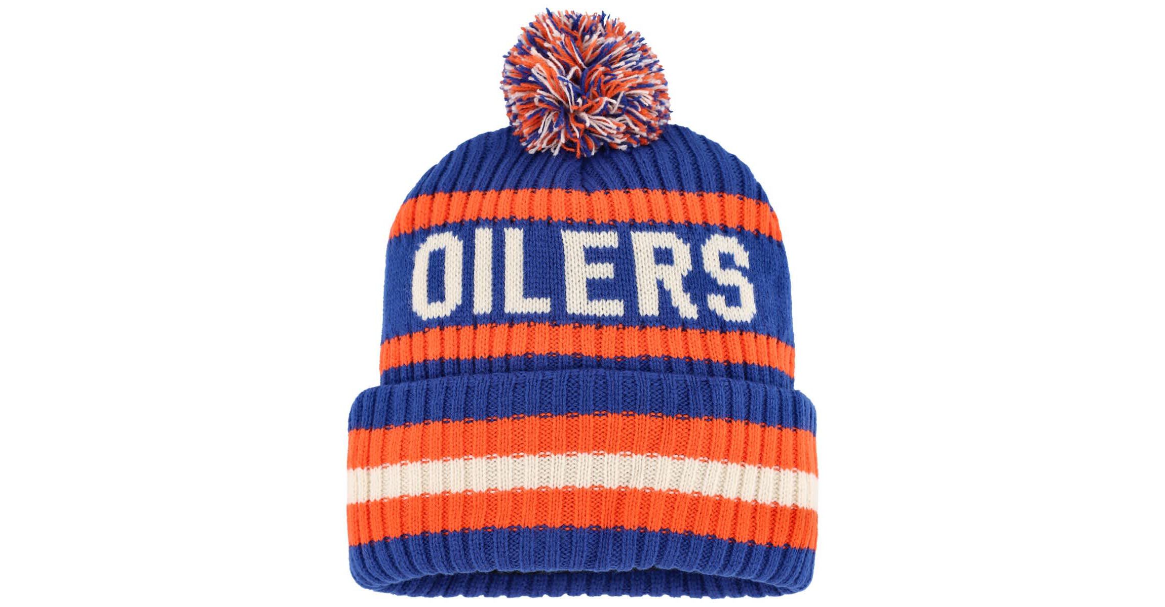 NHL Royal/Orange Edmonton Oilers Bering Cuffed Knit Hat with Pom