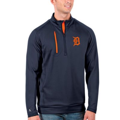 Antigua Men's MLB Detroit Tigers Generation Quarter-Zip Pullover Jacket, Navy Blue, 4XL