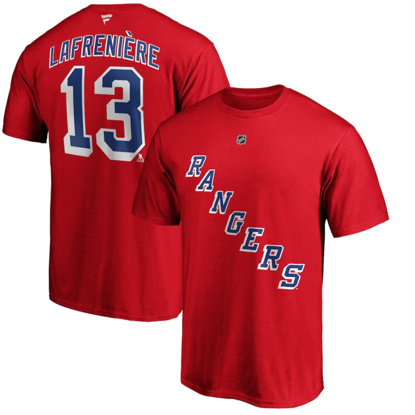 NHL Fanatics Alexis Lafrenière New York Rangers Authentic Stack Name & Number T-Shirt