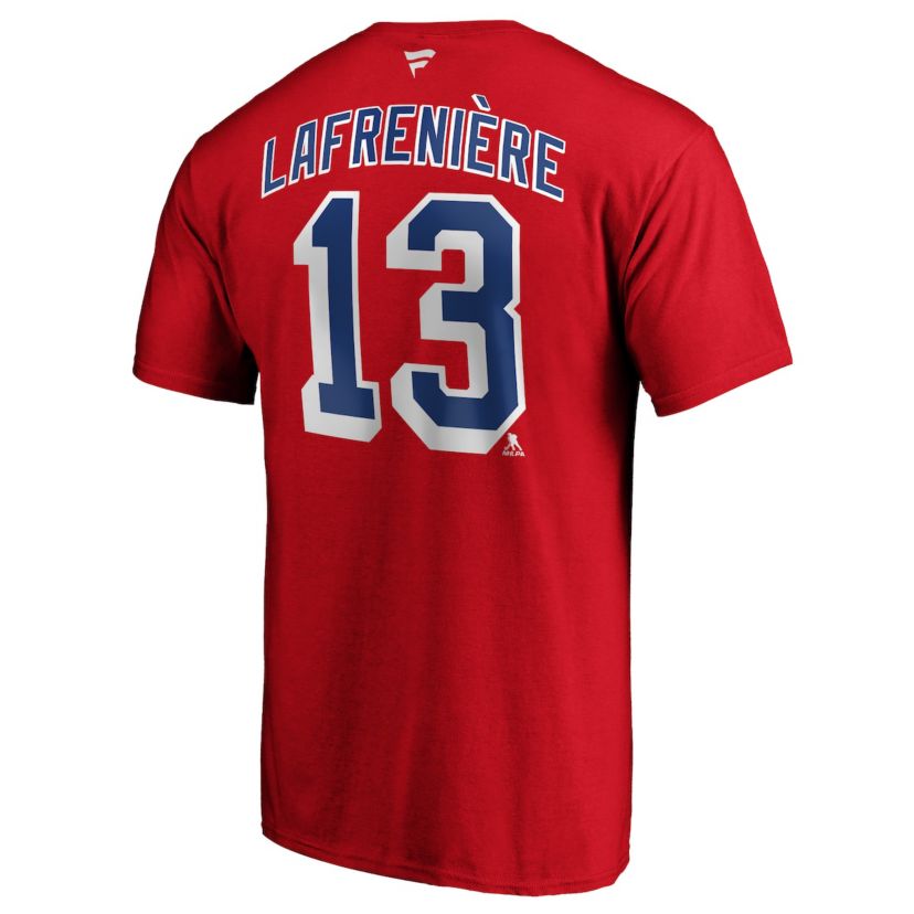 NHL Fanatics Alexis Lafrenière New York Rangers Authentic Stack Name & Number T-Shirt