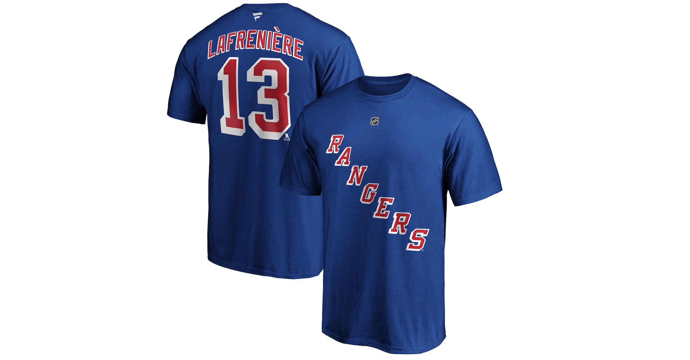 NHL Fanatics Alexis Lafrenière New York Rangers Authentic Stack Name & Number T-Shirt