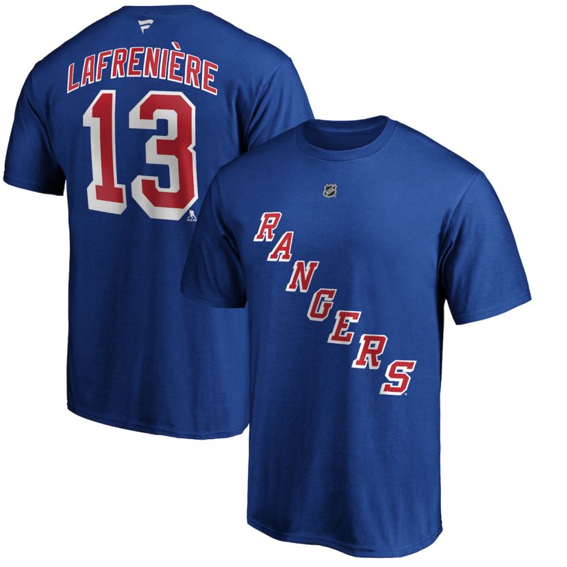 NHL Fanatics Alexis Lafrenière New York Rangers Authentic Stack Name & Number T-Shirt