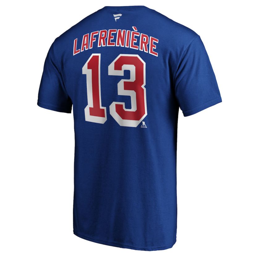 NHL Fanatics Alexis Lafrenière New York Rangers Authentic Stack Name & Number T-Shirt