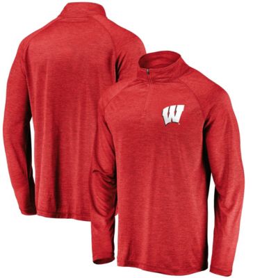 Men's NCAA Fanatics Wisconsin Badgers Lightweight Striated Raglan Quarter-Zip Top, Red, XL