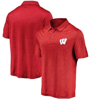 Men's NCAA Fanatics Wisconsin Badgers Primary Logo Striated Polo, Red, 3XL