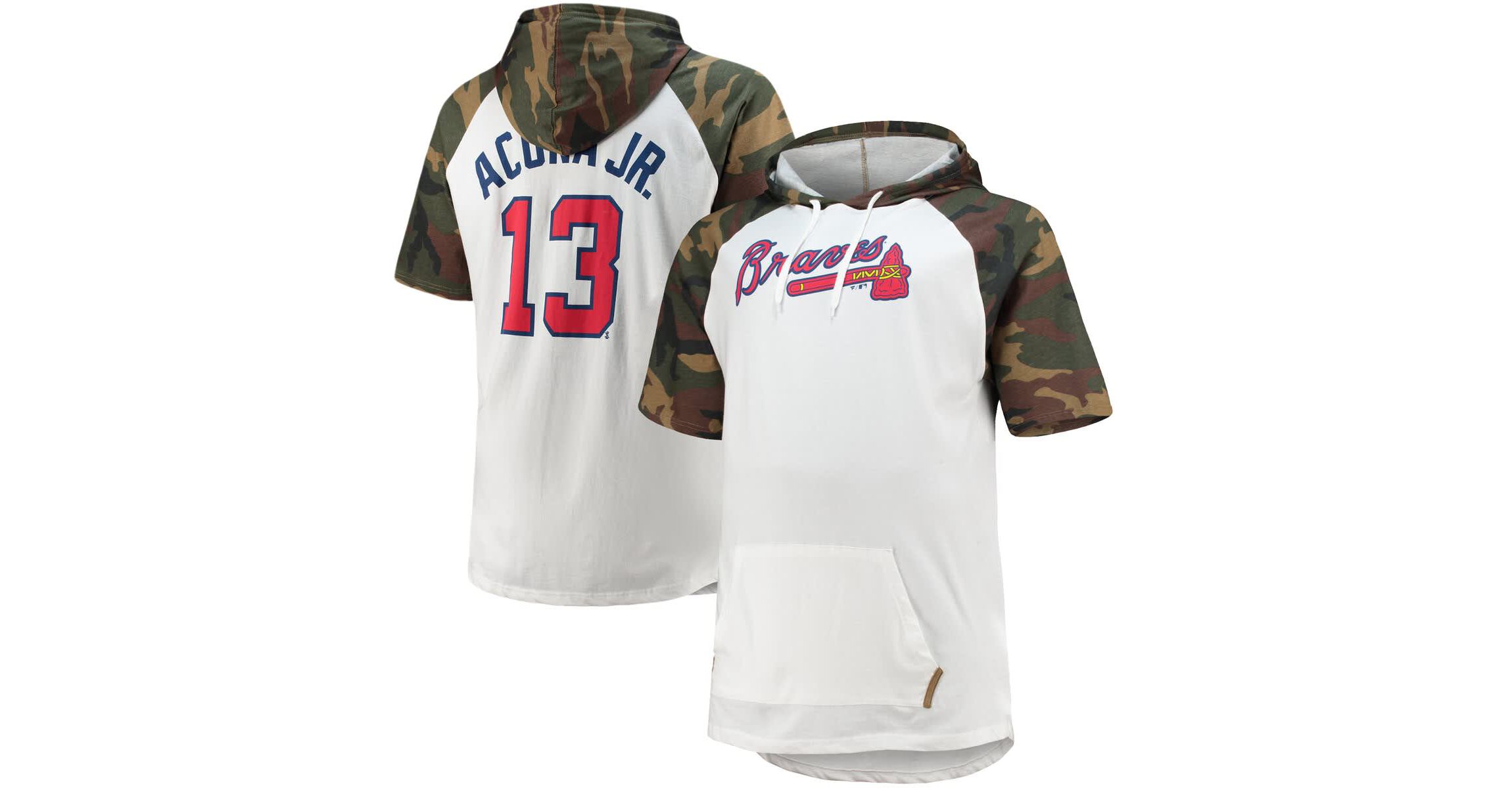 MLB Ronald Acuna Jr. White/Camo Atlanta Braves Player Big & Tall Raglan Hoodie T-Shirt
