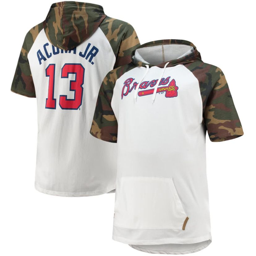 MLB Ronald Acuna Jr. White/Camo Atlanta Braves Player Big & Tall Raglan Hoodie T-Shirt
