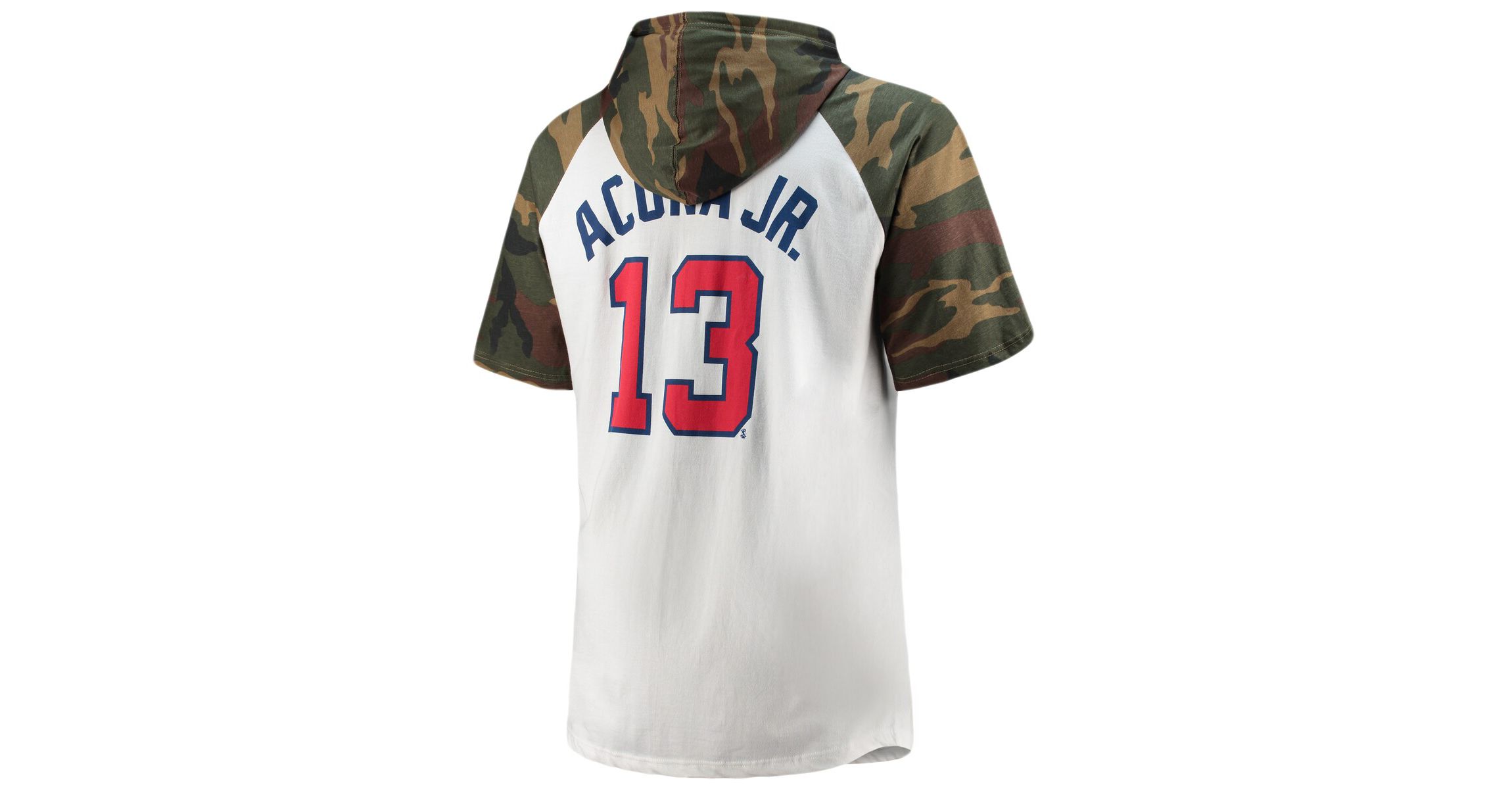 MLB Ronald Acuna Jr. White/Camo Atlanta Braves Player Big & Tall Raglan Hoodie T-Shirt