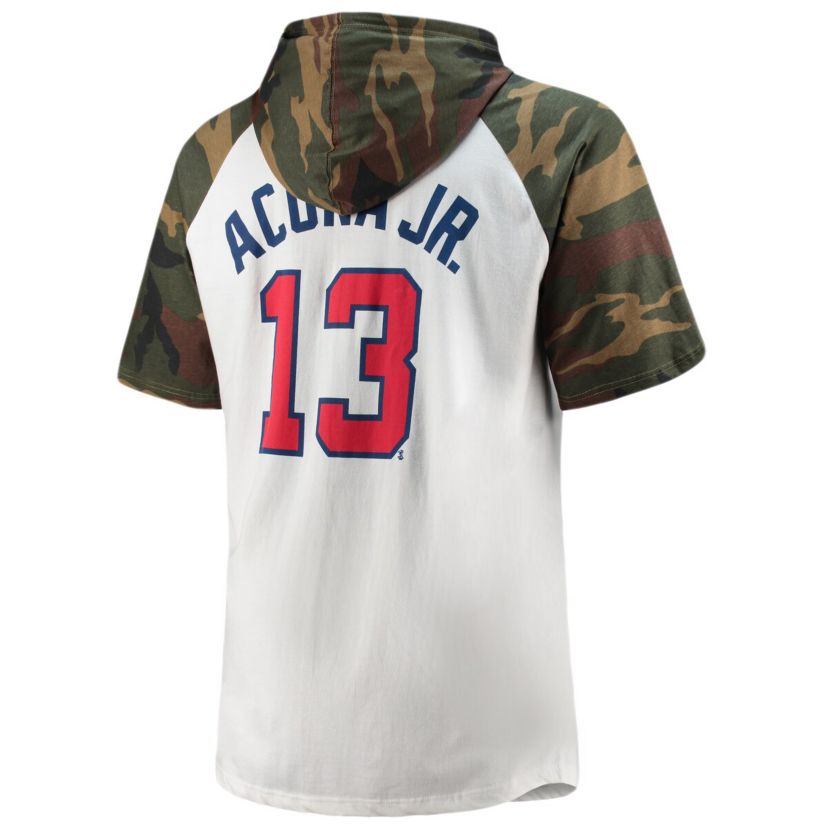 MLB Ronald Acuna Jr. White/Camo Atlanta Braves Player Big & Tall Raglan Hoodie T-Shirt