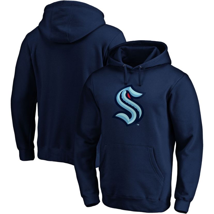 NHL Deep Sea Seattle Kraken Primary Team Logo Fleece Fitted Pullover Hoodie
